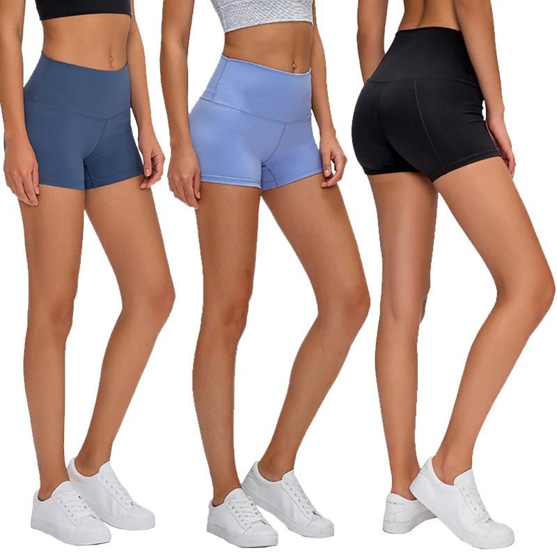 Yoga Mujer Pantalones cortos de cintura alta Color sólido elástico gimnasio corto corriendo #blue 