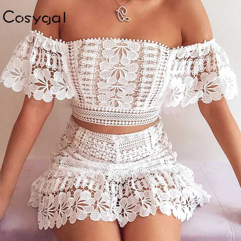 2 piece white lace set