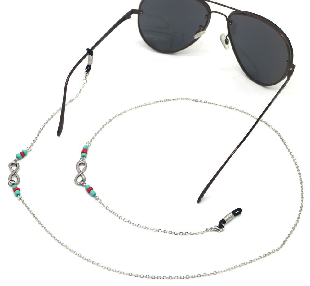 2020 Wholesale 70cm Fashion New Eyeglasses Chains Lucky Numbers 8 Simple Beads Silver Glasses 