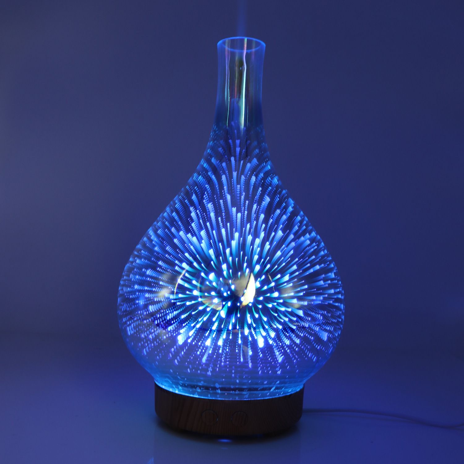 Luftbefeuchter LED Feuerwerk 3D Aroma Diffuser Glas Duftlampe Humidifier NEU