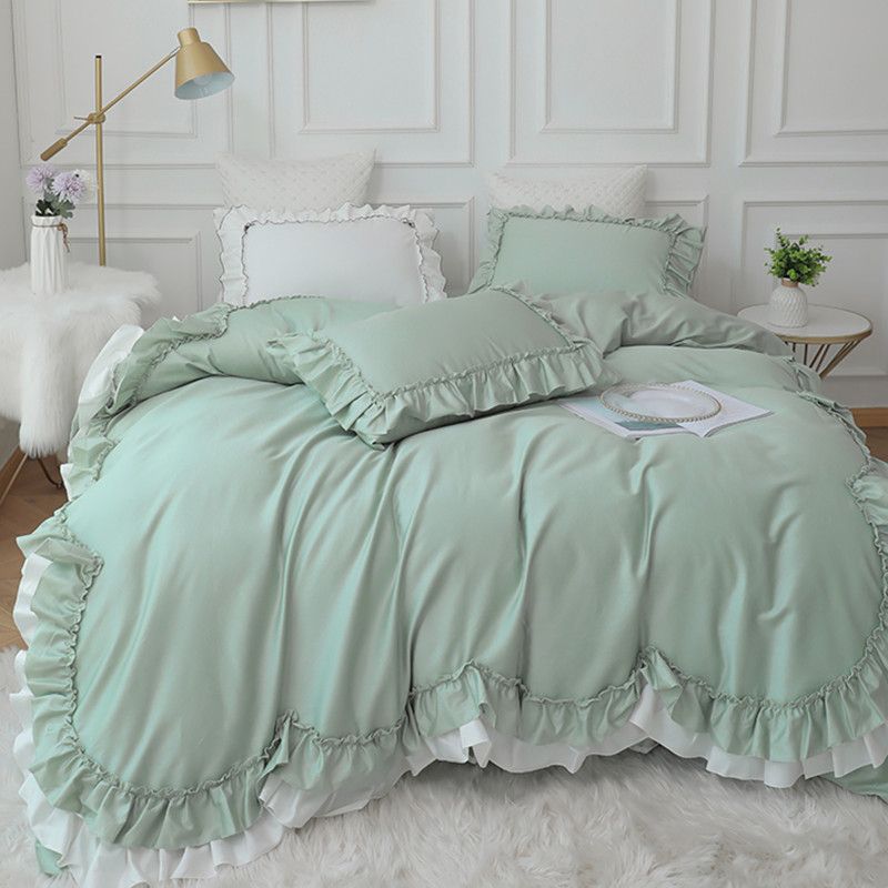 Luxury Bedding Set Queen King Size Green Ruffle Lace Duvet Cover Bed Skirt Pillowcase Princess Bedspread Bedlinen Egypt Cotton Comforter King Blue Duvet Sets From Qiangweiflo 112 56 Dhgate Com