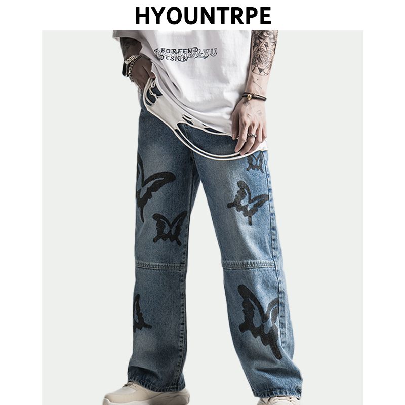 Mens Jeans Mens Hip Hop Butterfly 