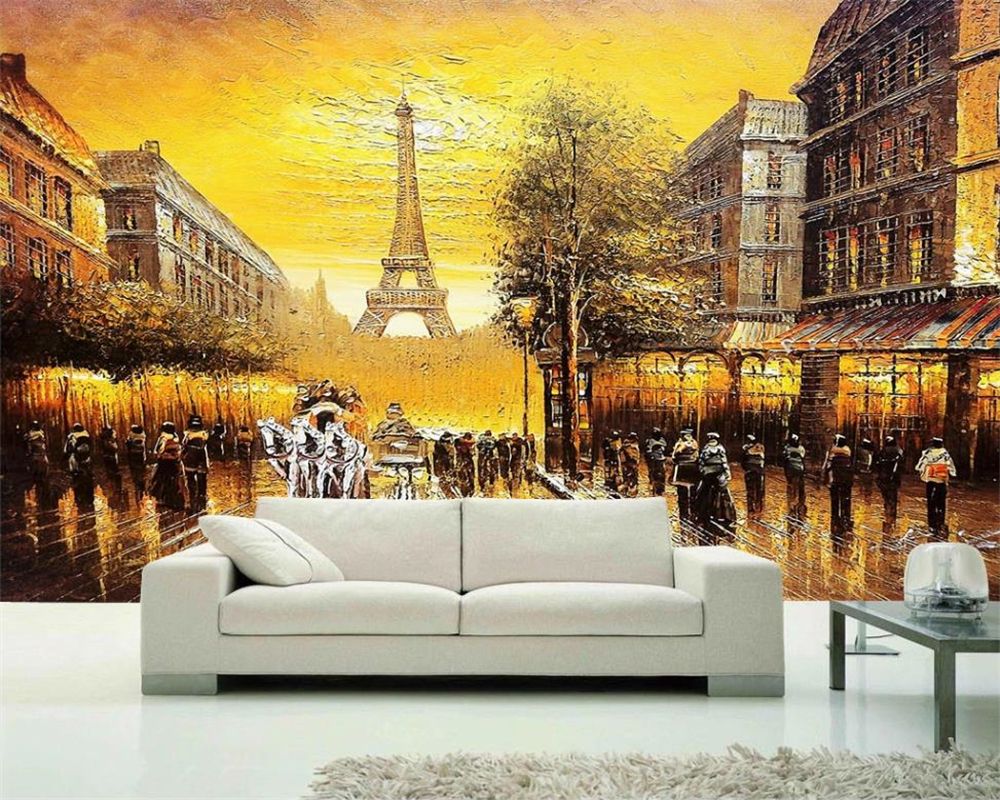 3d Landscape Wallpaper Golden Retro European Style France Paris Eiffel  Tower Romantic Scenery Decorative Silk 3d