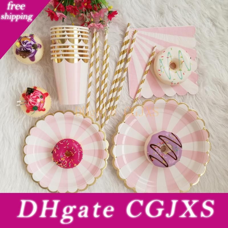 pink and green paper plates