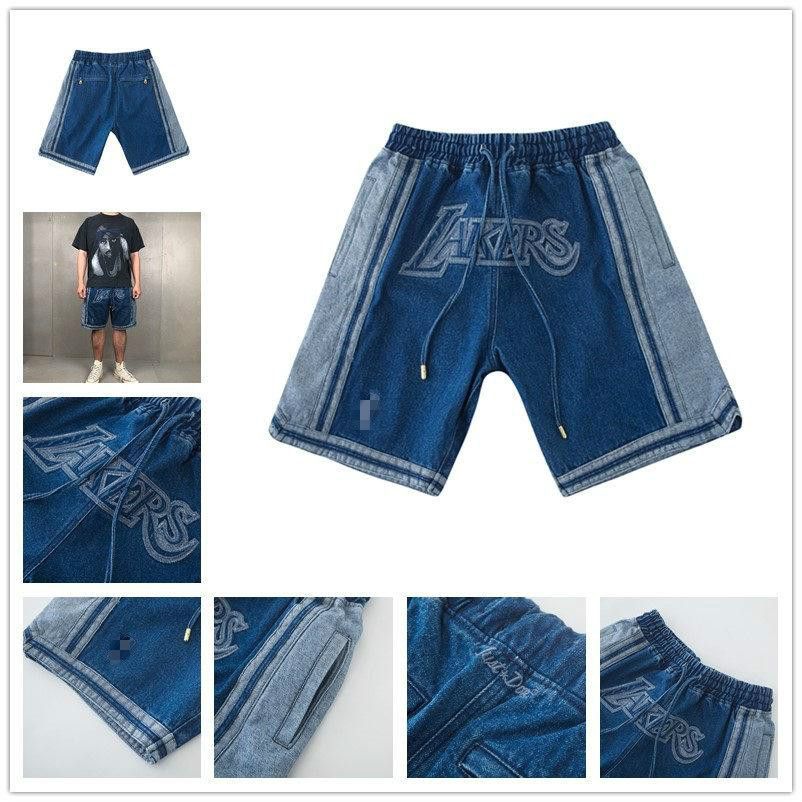 lakers denim shorts