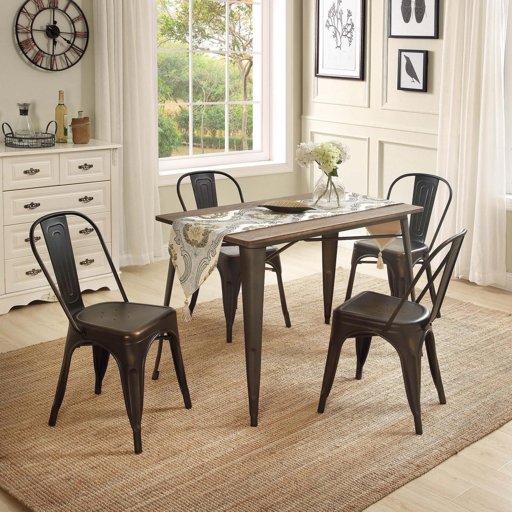 2021 US Stock U_STYLE Antique Metal Dining Room Set Solid Wood Table