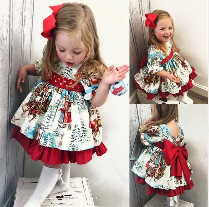 Acheter Pas Cher Vetements Pour Enfants Beau Bebe Robe Princesse De Noel Cartoon Imprime Bow Tie Ceinture Fille Robe A Volants Cute Girls Sweet Baby Dress Anniversaire Du 18 55 Fr Dhgate