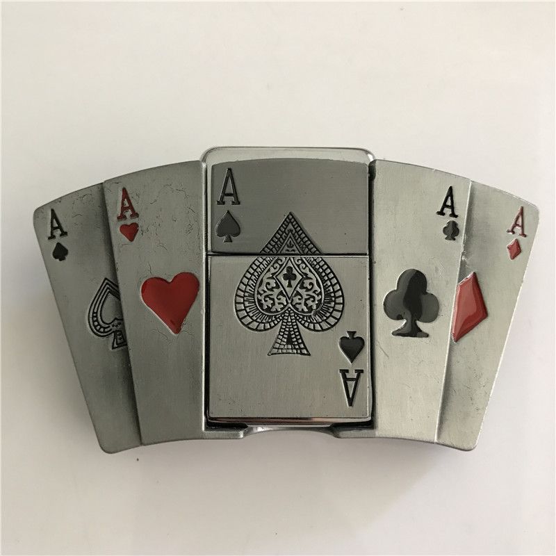 Royal Flush Poker Cards Belt Buckle With Lighter AND Leather Belt