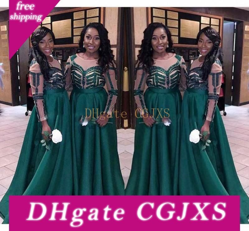 long sleeve dark green bridesmaid dresses