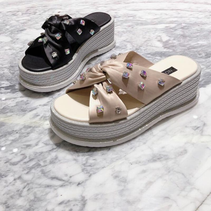 black platform slippers