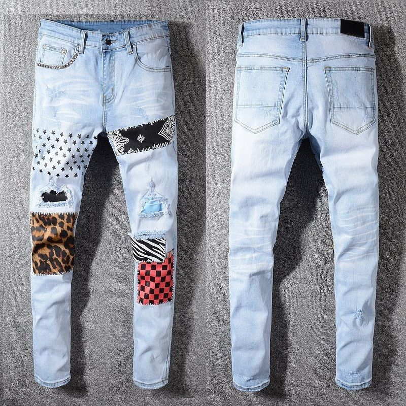 Koop Black Fog Street 594 # Heren Patchwork Light Blue Ripped Jeans Slim  Fit Skinny Stretch Denim Broek Mens Skinny Jeans MX200814 Goedkoop | Snelle  Levering En Kwaliteit | Nl.Dhgate