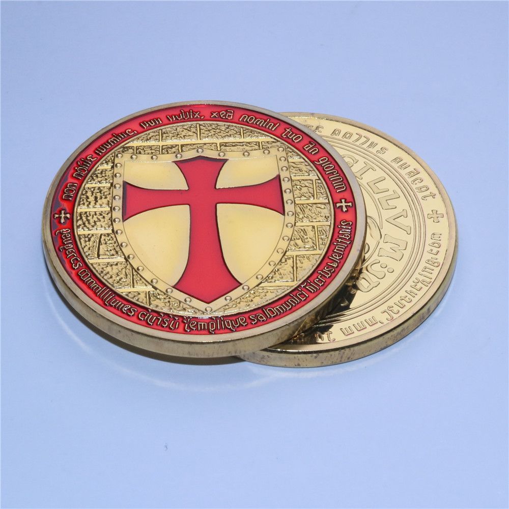 Knights Templar Cross coin soldiers of Christ Token Medallion Freemason Gold 