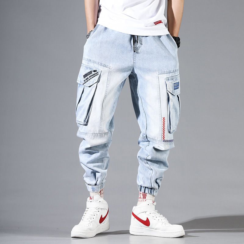 Mens Jeans Online Sale Fashion Streetwear Men Jeans Light Blue Loose Fit Multi Pockets Cargo Pants Harem Jeans Men Embroidery Designer Hip Hop Joggers Dhgate Com