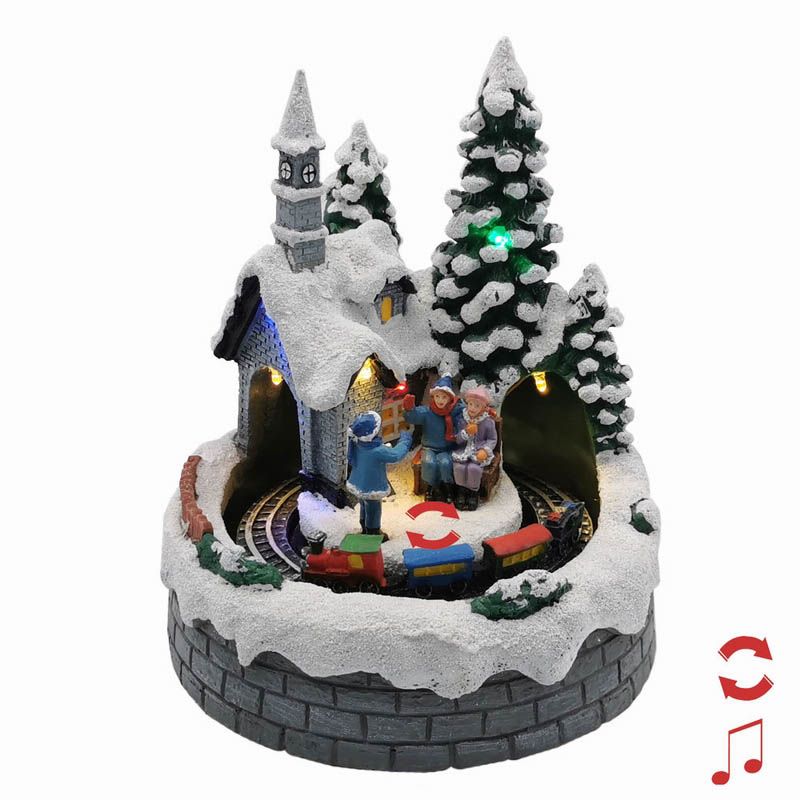 Lighted Animated Christmas Village Scene with Church and Train Station - Holiday Decoration Lighted Animated Christmas Village Scene with Church and Train Station - Holiday Decoration