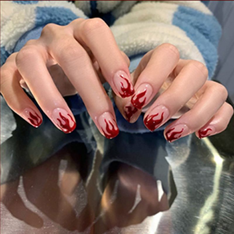 Qualityblack Flame Fake Nails Extra Long Coffin Ballet False Nails With Glue Press On Nails Full Cover French Nail Tips Nail Art From Turecolorwig 26 32 Dhgate Com
