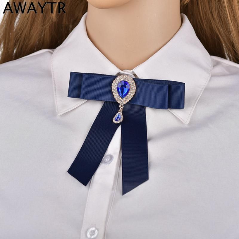 Wicemoon 1pcs Cristal Pajarita Broche Mujer Camisa Bowknot Collar Cinta Corsage Joyería 11 17cm