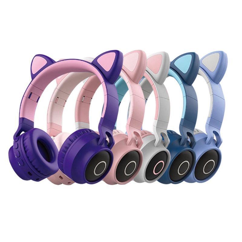 compre oreja de gato plegable luces led del auricular bt wireless auriculares de la musica para chicas ninos cielo azul verde gris purpura rosa a
