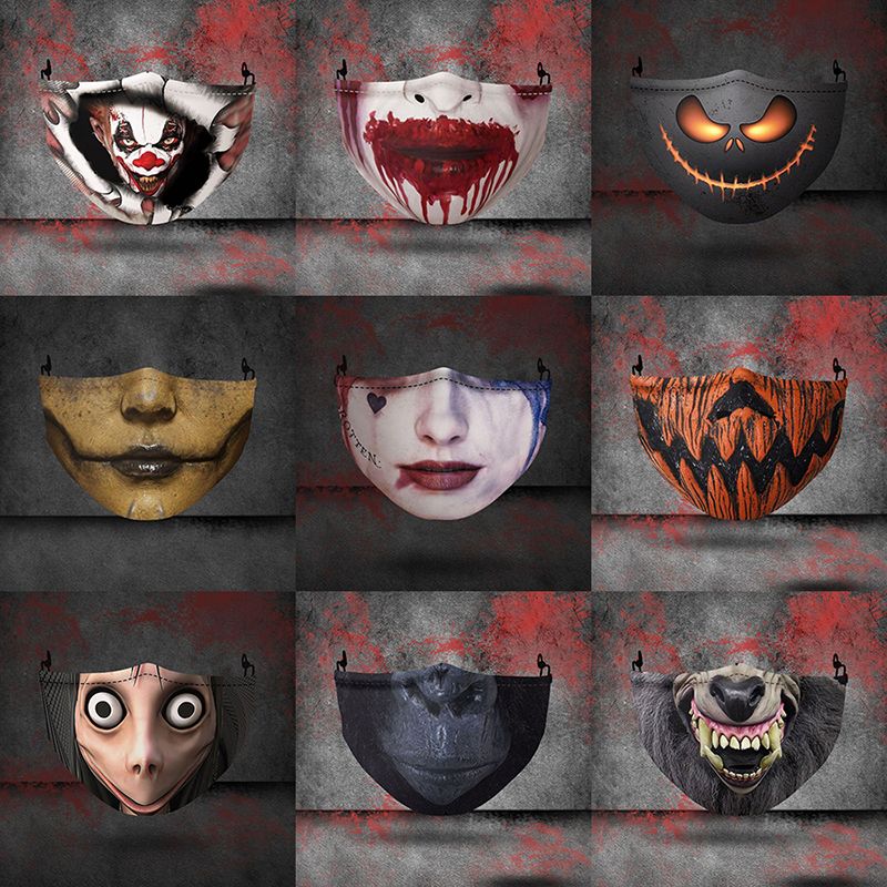 2020 13 Styles Halloween Scary Face 3D Printed Face Mask Dust Proof Anti Fog Pm2.5 Breathable