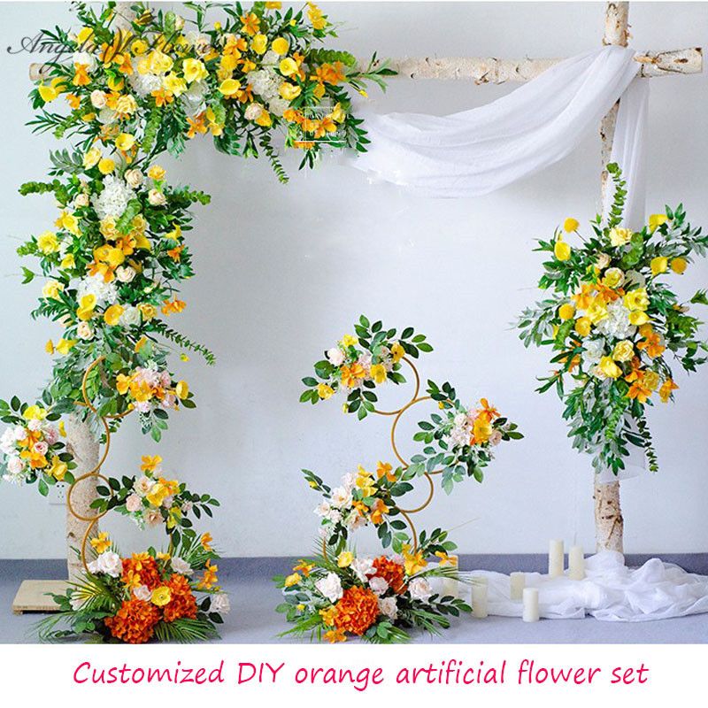 Personalizado DIY flor de laranjeira linha artificial casamento arco  amarelo decoração floral arranjo de flores para