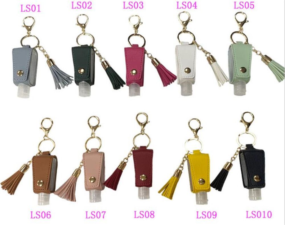 2021 Hand Sanitizer PU Leather Keychain Holder Travel Bottle Refillable