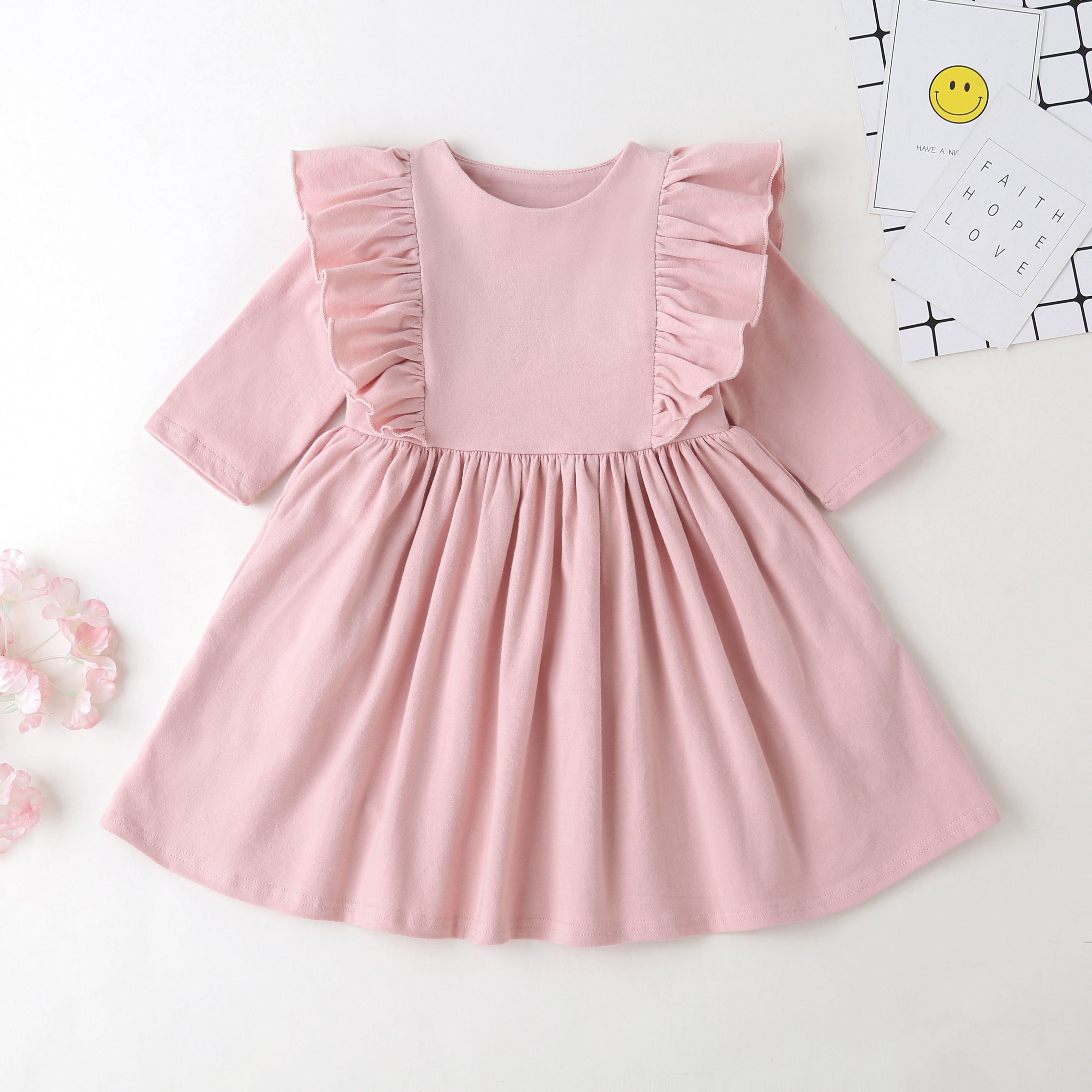 Vestido de niña bebé 2-7t niños pequeños otoño cómodo color Vestido de niña bebé 2-7t niños pequeños otoño cómodo color