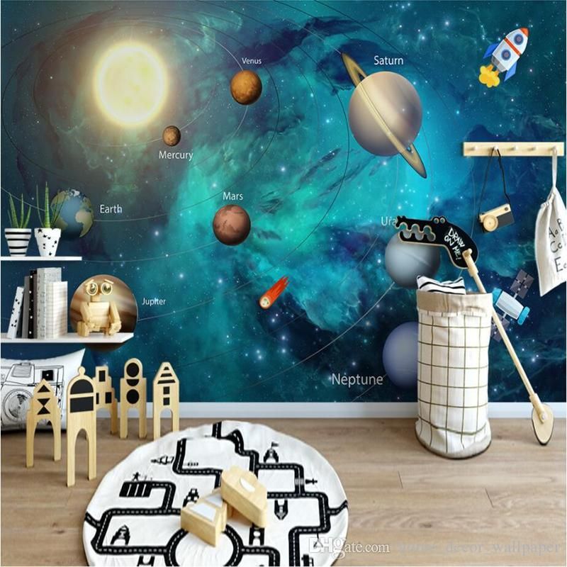 Compre La Foto De Encargo Del Papel Pintado De Alta Calidad No Tejido  Simple Caricatura Nórdica Pintura Universo Espacio Hijos Pared Del Fondo De  La Habitación A 156,41 € Del Beautyy4 | DHgate.Com