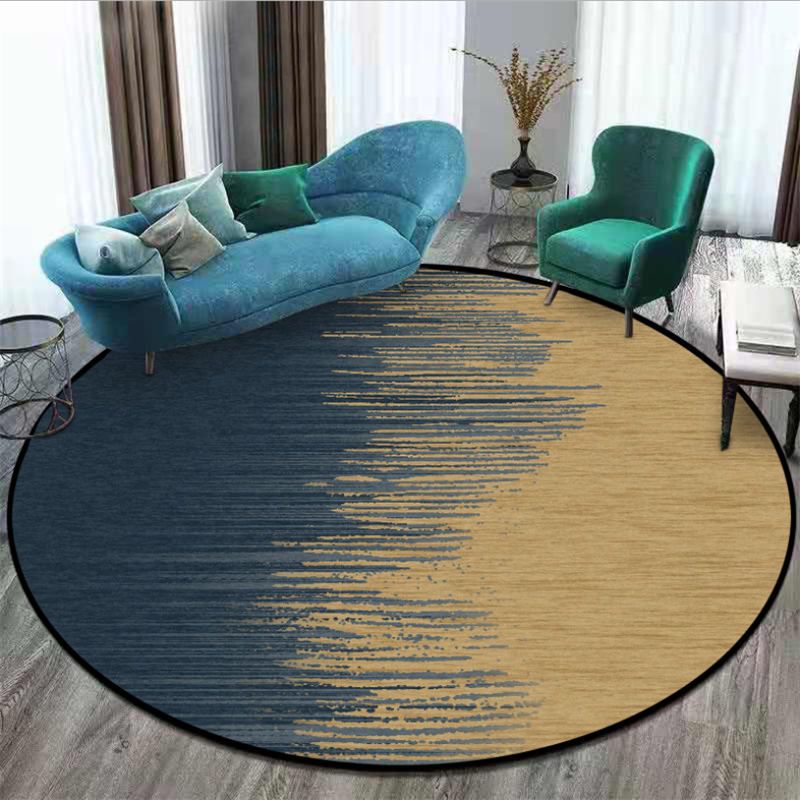 Home Living Room Rugs And Rugs Nordic Abstract Blue Gold Pattern Non Slip Round Rug Christmas