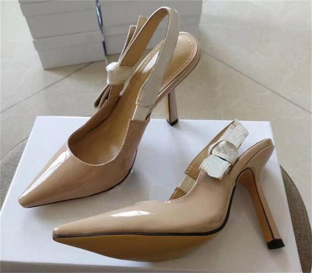 5A 6010170 9.5cm Comma Heel Slingback Pump Sandals,Patent Calfskin ...