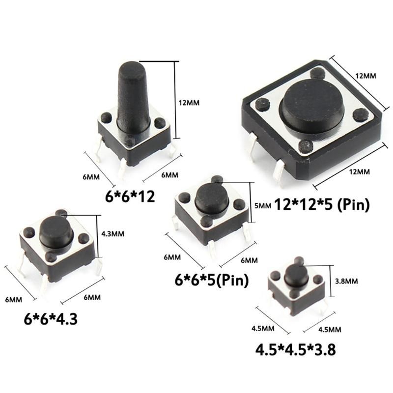 250pcs micro pulsador 10 tipos de llave de control remoto SMD SMT interruptor 