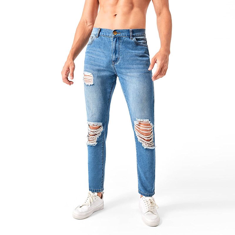 Compra Jeans Para Hombre Para Hombre Jean Pantalones Largos Pantalones Denim  Pantalones Calle Elástico Elástico Agujero Azul Lavado Moda Casual Hip Hop  Masculino Barato | Entrega Rápida Y Calidad | Es.Dhgate