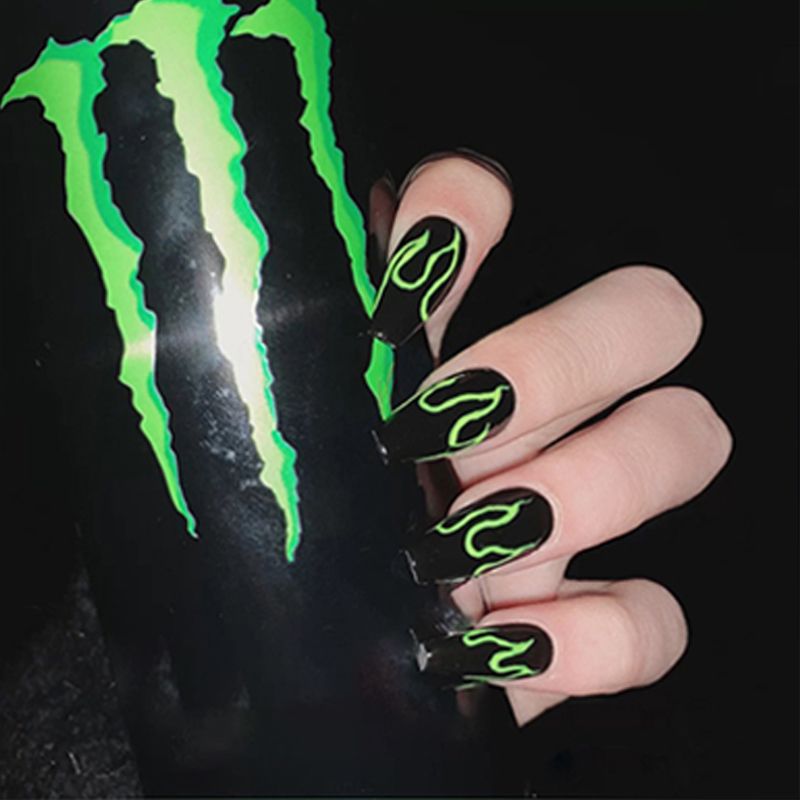 Qualityblack Flame Fake Nails Extra Long Coffin Ballet False Nails With Glue Press On Nails Full Cover French Nail Tips Nail Art From Turecolorwig 26 32 Dhgate Com