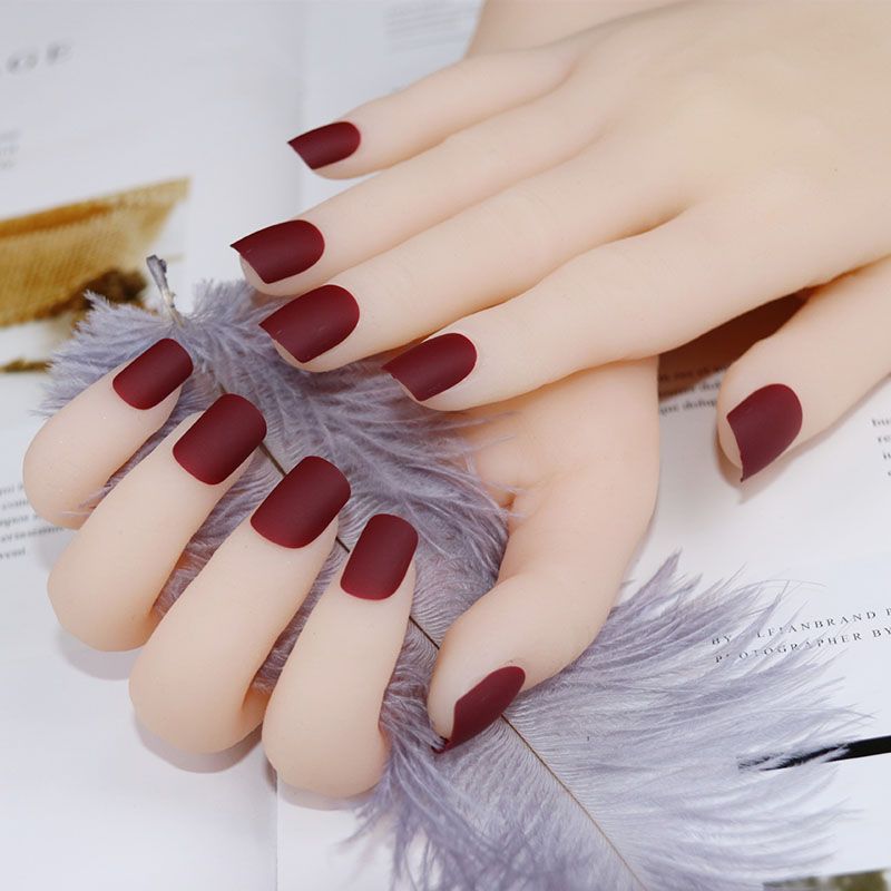 Ladies Sexy Jujube Dark Red Nude False Nails Girls Short Full Cover Nail Art Nail With Glue Matte Red Color Fashion Fake Nails From Gorgeous08 12 27 Dhgate Com