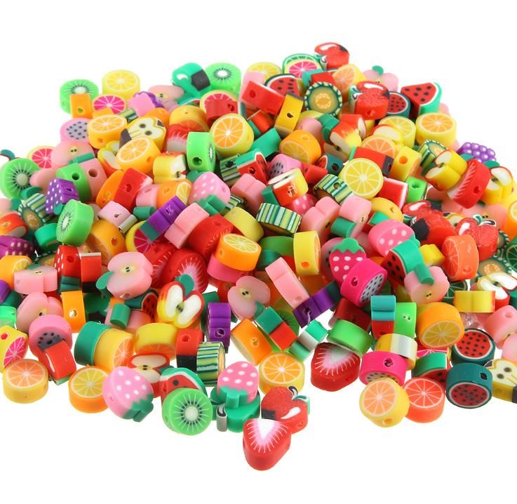 300pcs / lot DIY Jóias Polymer Clay Beads Fruit Pieces Mix Projeto Pulseira Acessório Jóias tomada