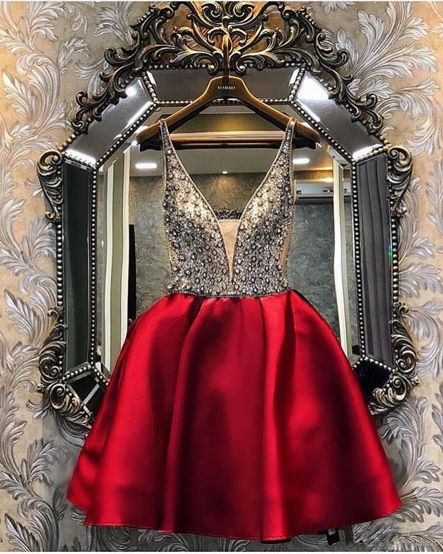 Compra Cristales De Color Burdeos Con Cuentas 2021 Vestidos De Fiesta  Espagueti Una Línea De Raso Vestidos De Graduación Elegante Atractivo De Vestidos  Cortos Del Partido Vestidos Barato | Entrega Rápida Y