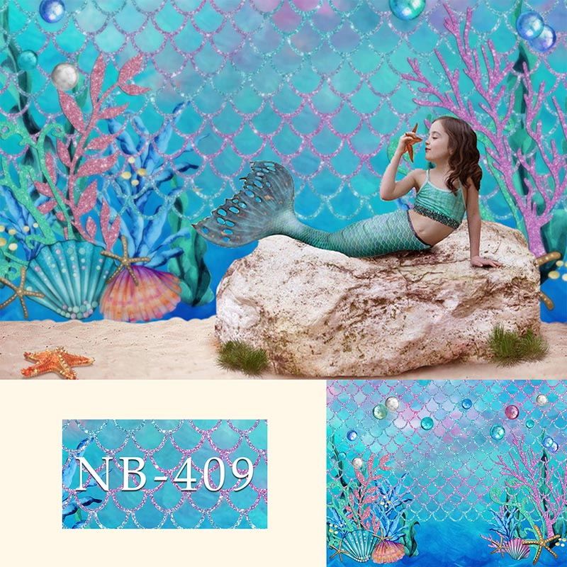 Background Material MEHOFOTO Under The Sea Blue Pography Backdrop Ocean Mermaid  Theme Girl Birthday Party Decoration