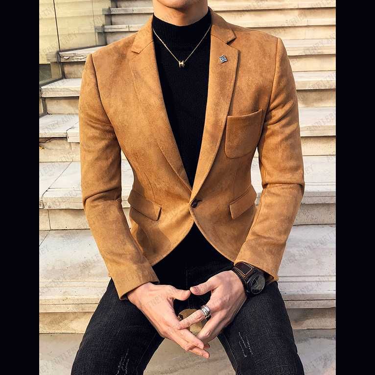 Compra Trajes Para Hombres Blazers 2021 Camel Gamuza Hombres Blazer Delgado  Hombre Autocultivo Ocio Marea Chaqueta Negocio Personalizado Traje Abrigo  Negro Masculino Barato | Entrega Rápida Y Calidad | Es.Dhgate