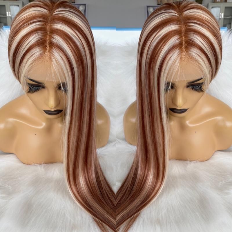 Lace Wigs Blonde Highlight Red Brown Virgin Hair Full Wig 180% Density  European Made From Stock 613 White