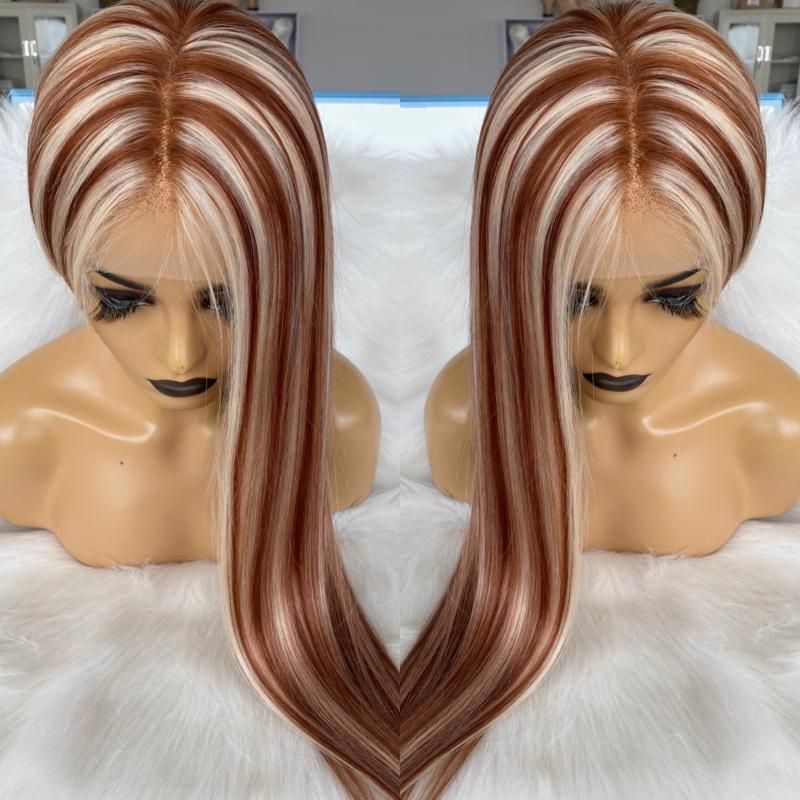 Blonde Highlight Red Brown Virgin Hair Full Lace Wig 180 Density