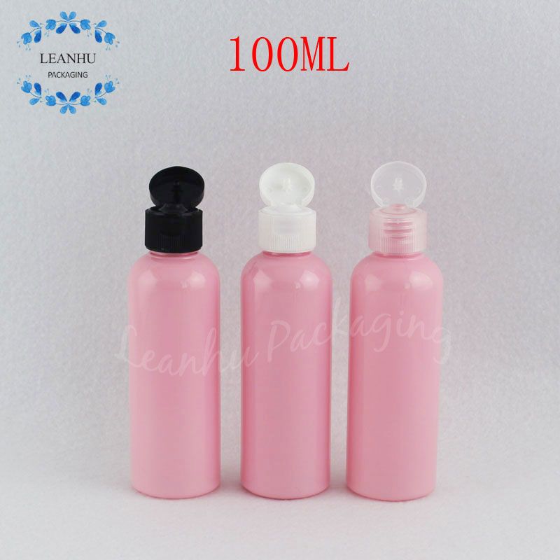 100ML Pink Plastic Bottle Flip Top Cap , 100CC Lotion Packaging Bottle