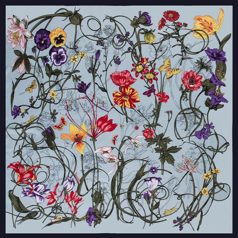 Florales blaues China, 130 cm x 130 cm