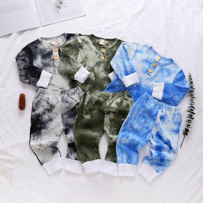 en oferta! De niño ropa de 2021 otoño otoño caliente estilo bebé niños tie- dye acanalado mameluco de las niñas de una pieza de manga larga trajes para  1-3y ~ centro comercial \u003e