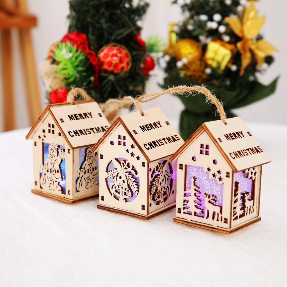 Cabina De Madera Colorida Adornos Para Árboles De Navidad Cabina De Madera Colorida Adornos Para Árboles De Navidad