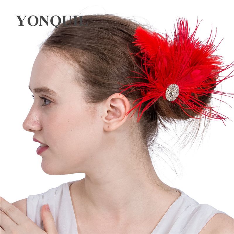 Fashion red Feather hair clips Headbands for Girls women cocktail Hair Accessories Indian Style occasion event cocktail Headwear SYF222 Fashion red Feather hair clips Headbands for Girls women cocktail Hair Accessories Indian Style occasion event cocktail Headwear SYF222