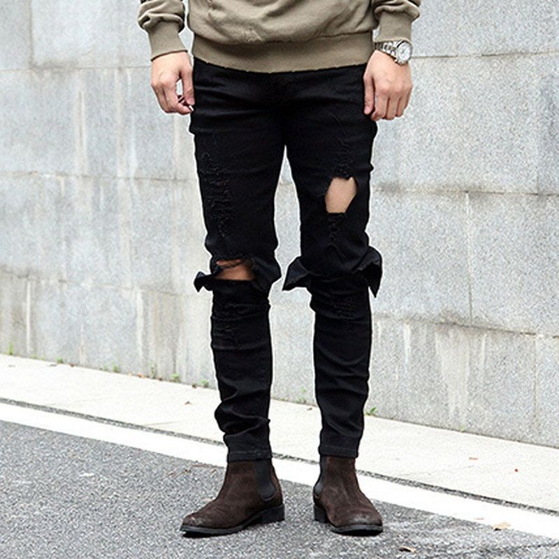 Compra Al Por Mayor Oeste De Mezclilla Ropa Mono Rockstar Tobillo Flaca De  La Cremallera Destruido Jeans Rasgados Para Los Hombres Barato | Entrega  Rápida Y Calidad | Es.Dhgate