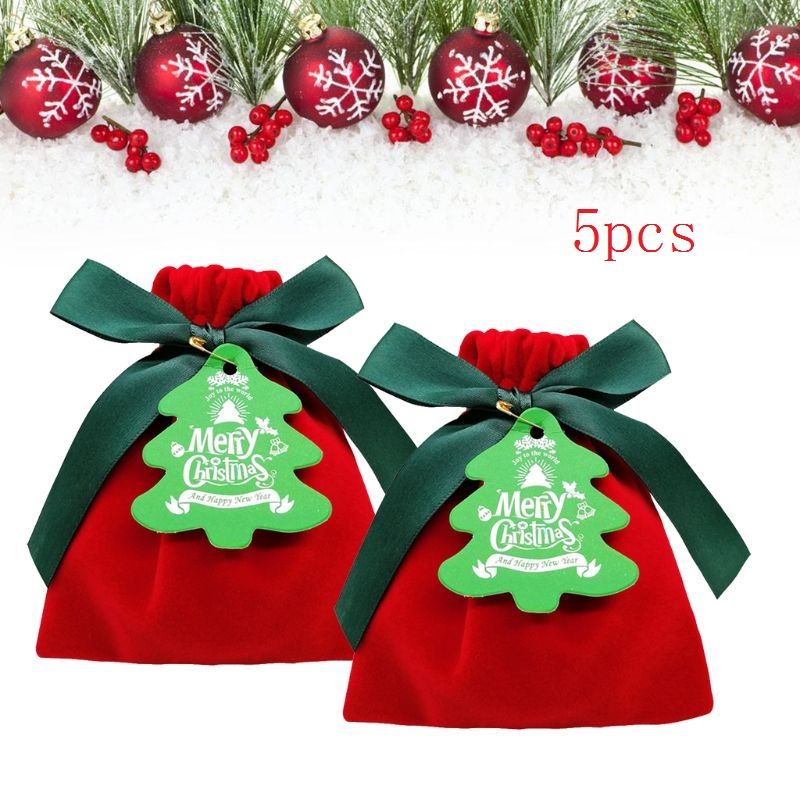 Tag 5pcs Navidad Bolsas de terciopelo de Navidad bolsa de regalo con verde árbol multifuncional