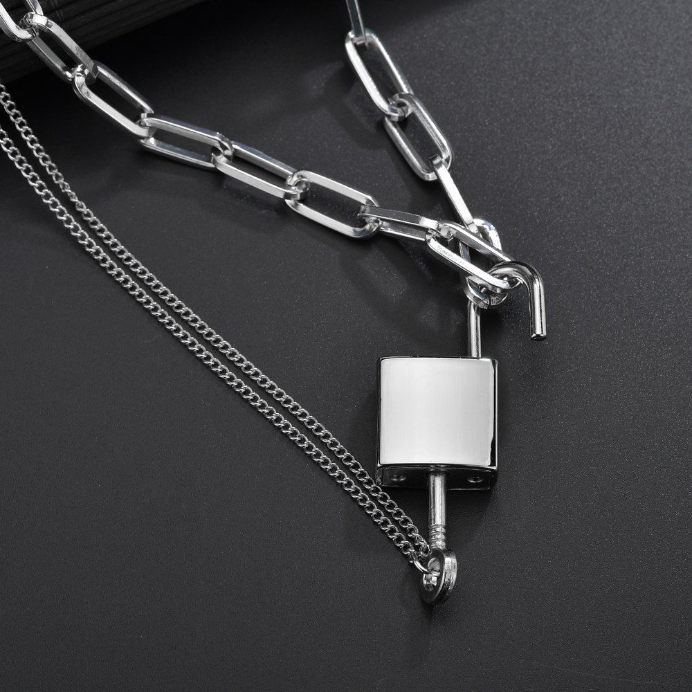 Buy Lock Key Pendant Necklace Statement Long Chain Punk