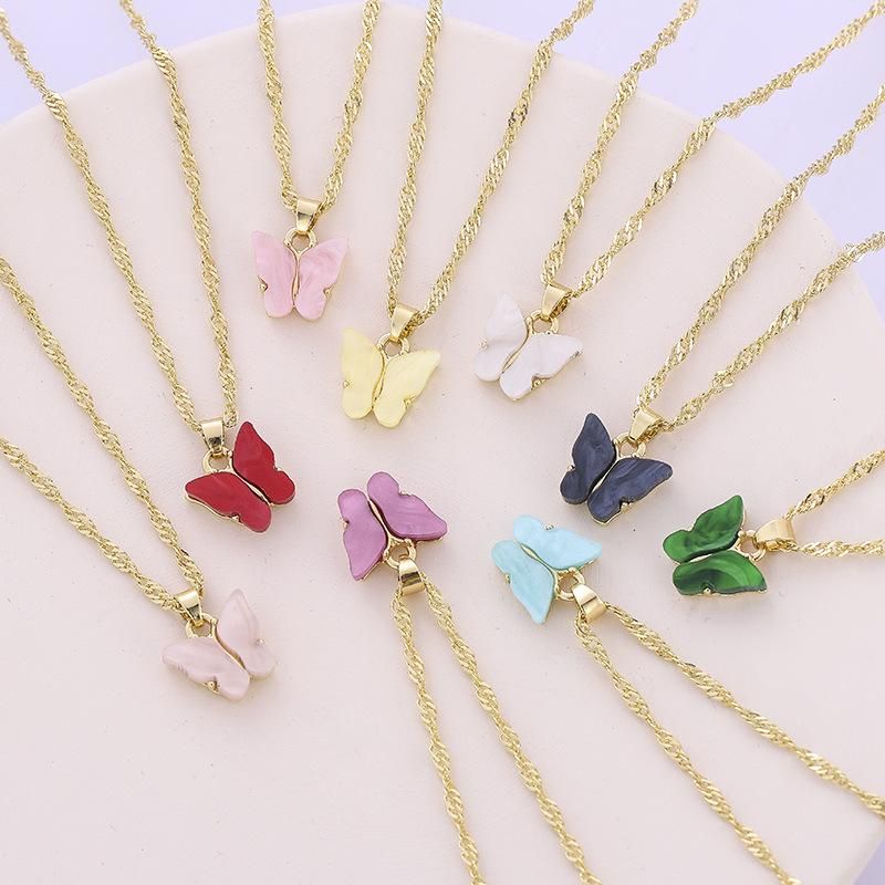 2020 Sweet Butterfly Necklace Acrylic Colorful And Sweet Wild Clavicle ...