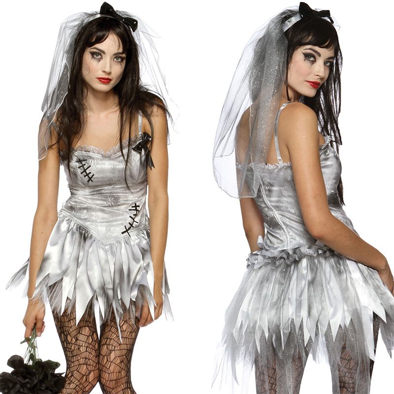 Sexy Halloween Vampire Ghost Bride Costume Cosplay Mini Dress For Women