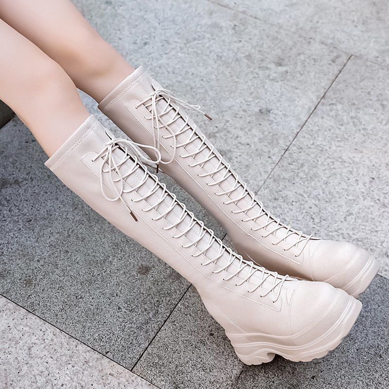 Botas de Plataforma con Elastico y Cordones Beige – Lumar Shop Detalles