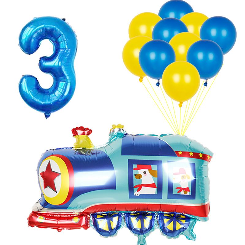 Party Decoration 1set Cartoon Car Number Balloons Fire Truck Train Foil  Balloon Latex Helium Globos Happy Birthday Decorations Kids Gift